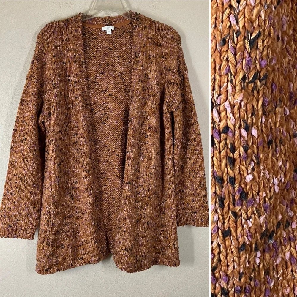 J JILL Chunky Open Front Cardigan L Slouchy Casual Sweater Work Travel Cotton